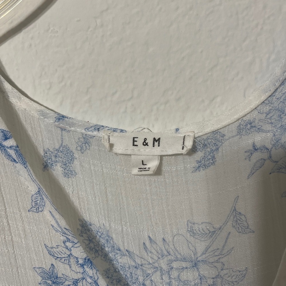 E&M Blue Floral Babydoll Dress Cottagecore Coquette Boho Prairie Size L - Picture 4 of 8